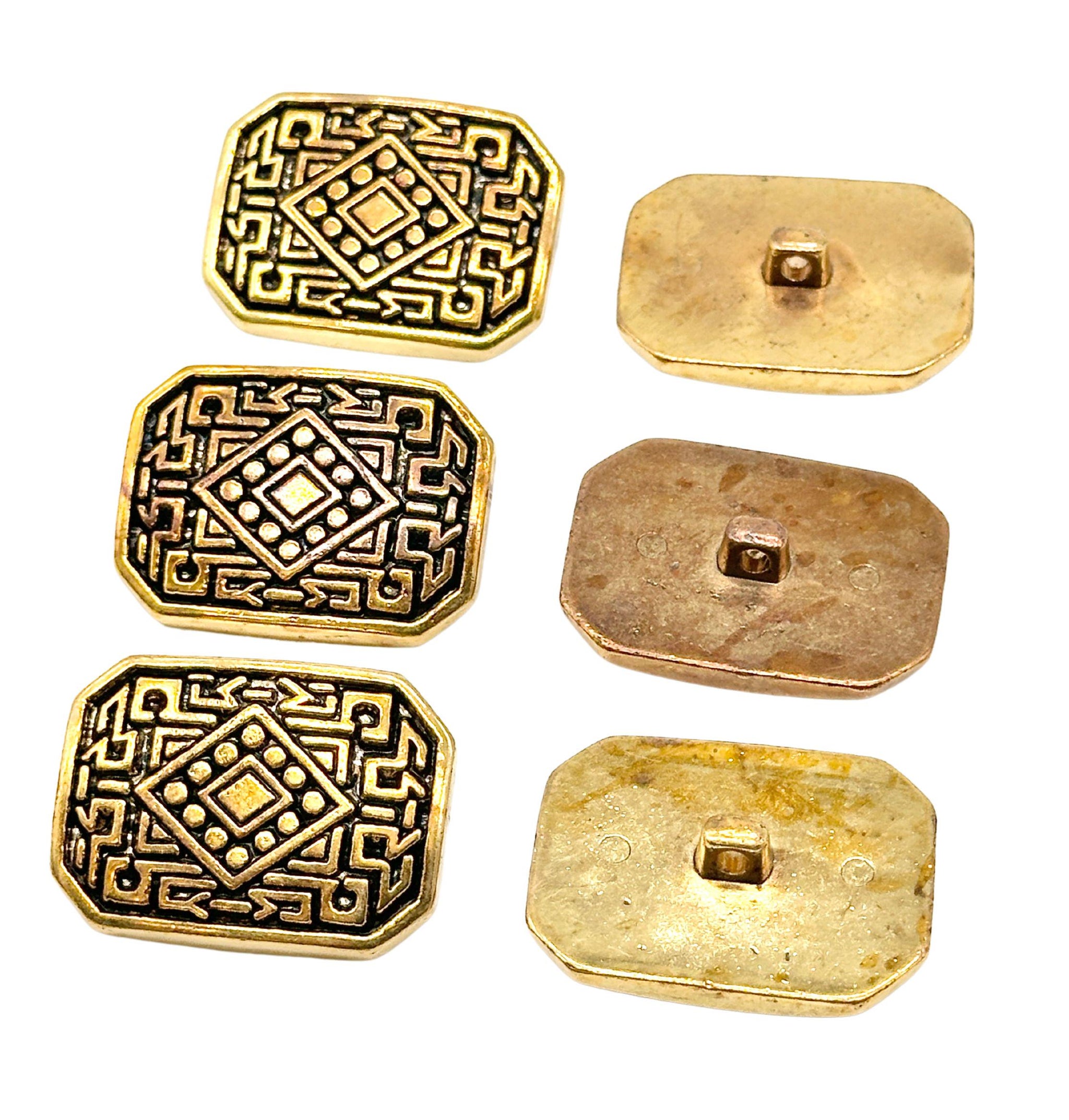 6 Pcs Vintage Rectangle Deco Shank Buttons - Antique Gold, 38mm
