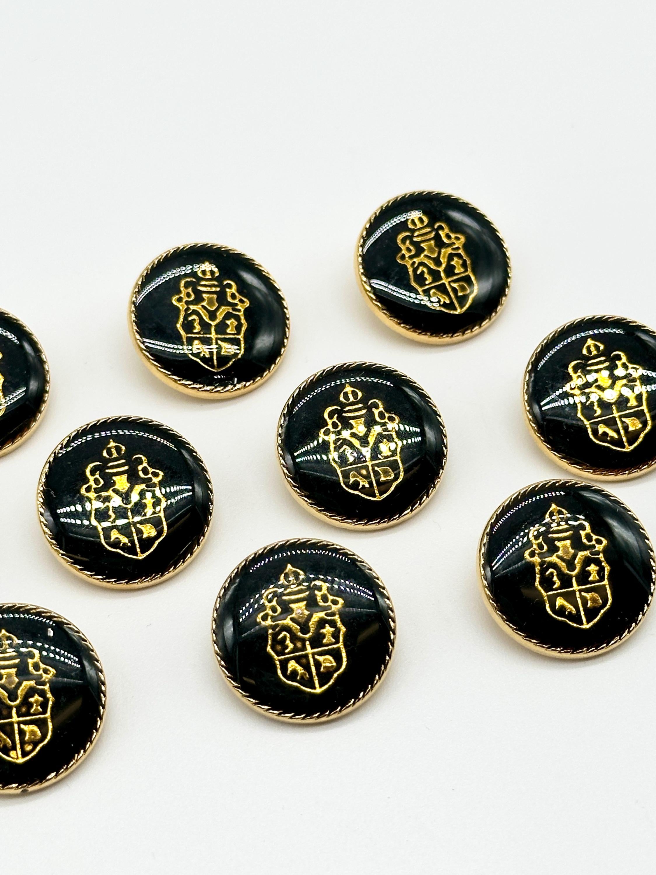 12 Pcs Vintage Gold Shank Buttons with Black Crest & Clear Epoxy Craft ...