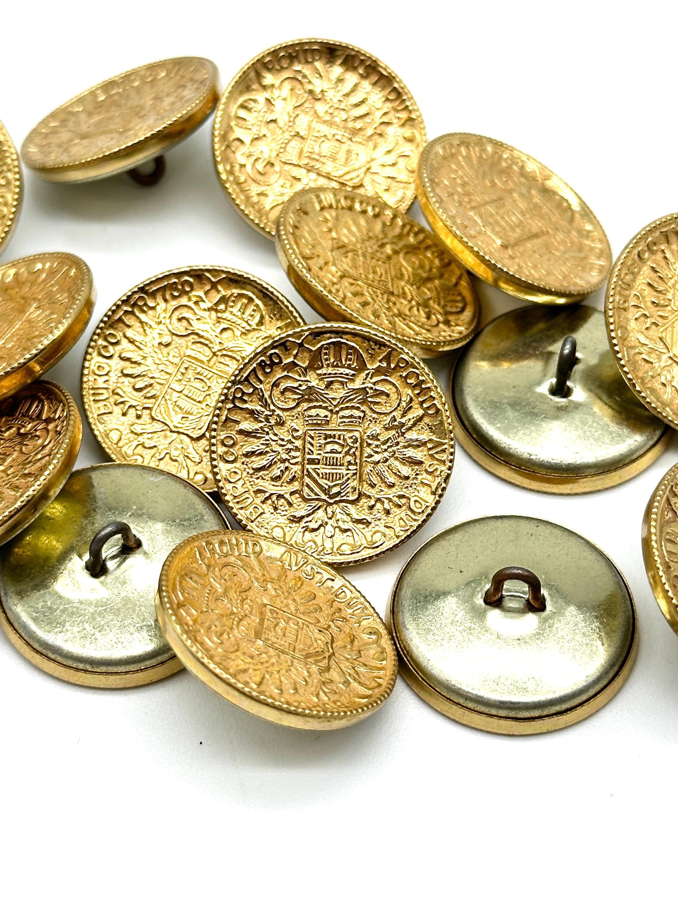 12 Pcs Vintage Coat of Arms Crest Shank Buttons | Gold Metal, 19mm & 2 ...