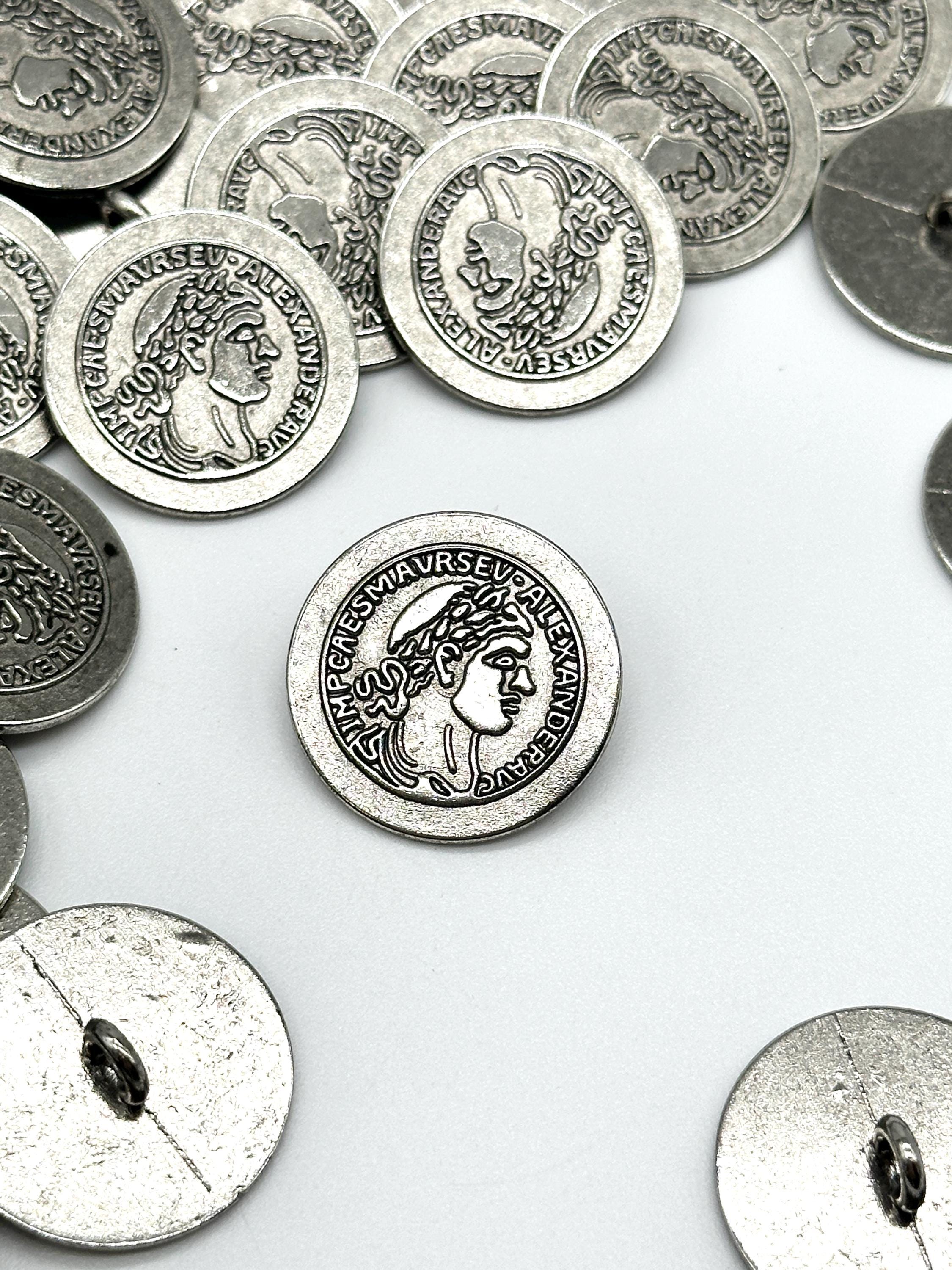 12 Pcs Vintage Alexander the Great Shank Buttons in Antique Silver or ...