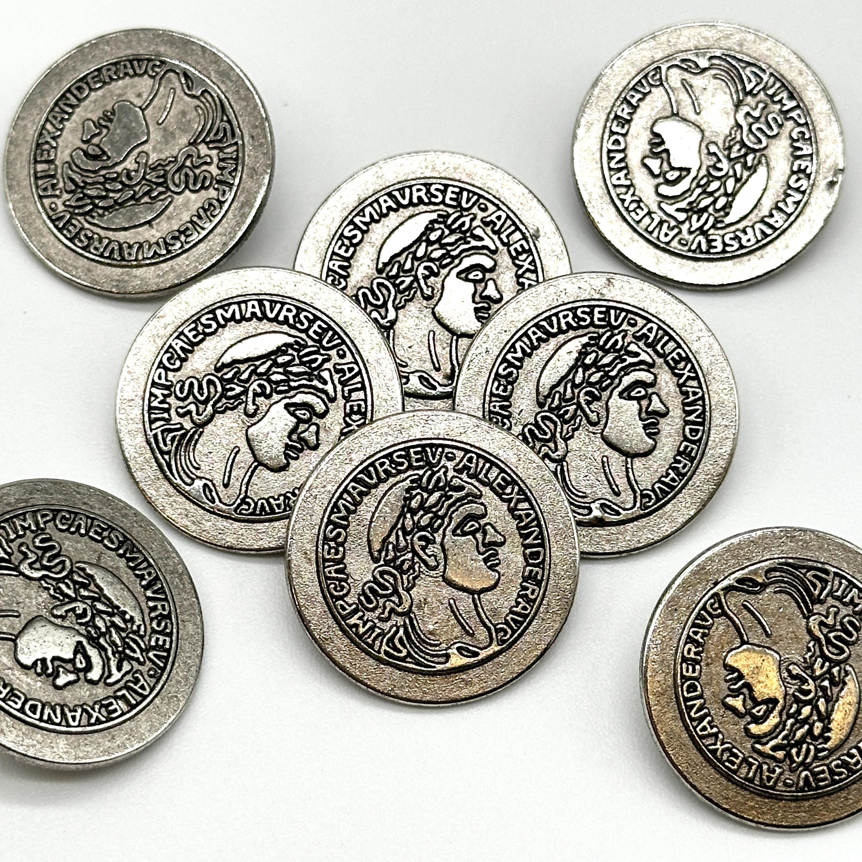 12 Pcs Vintage Alexander the Great Shank Buttons in Antique Silver or ...