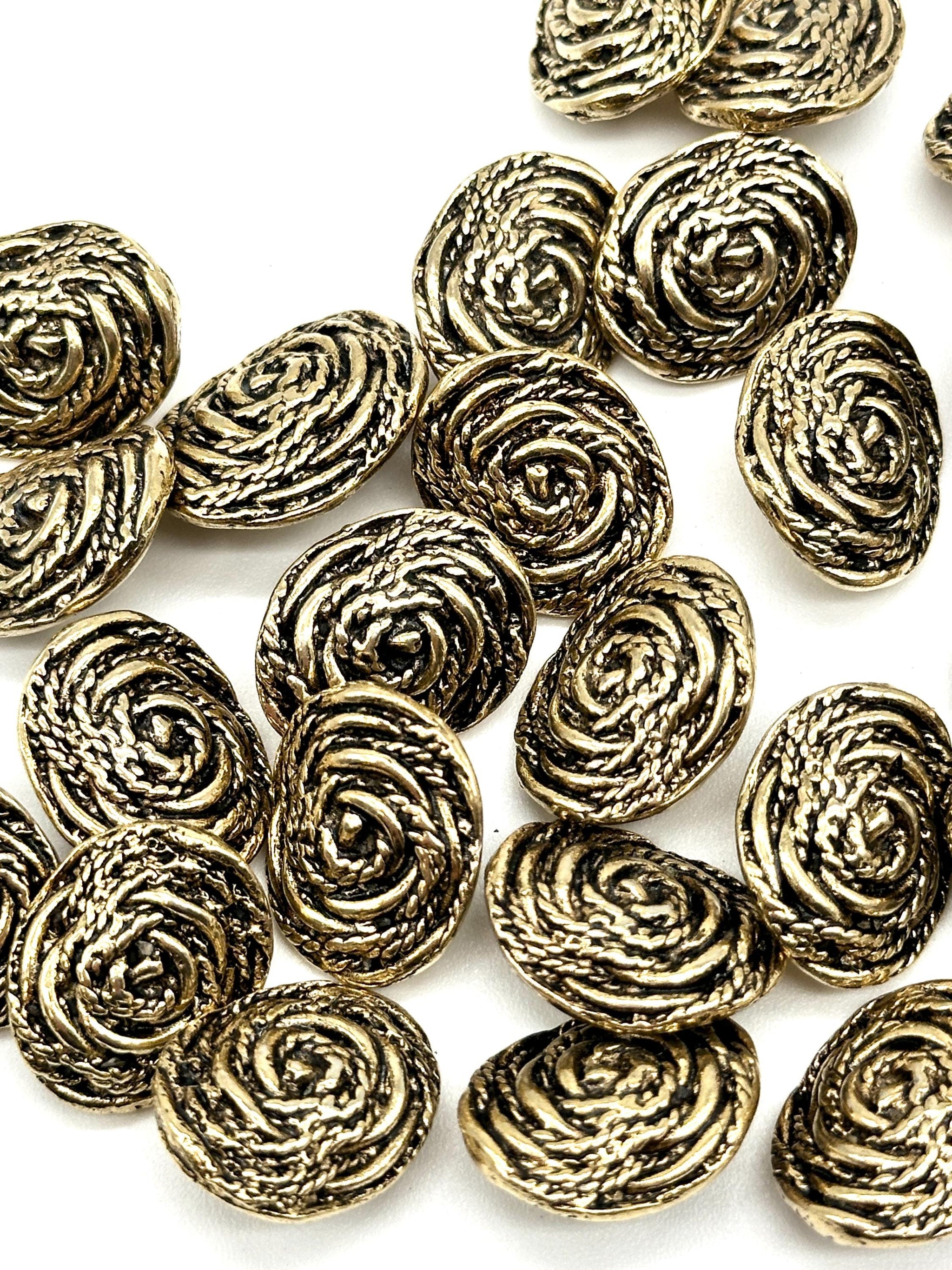 12 Pcs Vintage Spiral Weave Shank Buttons Antique Gold Oval Shape