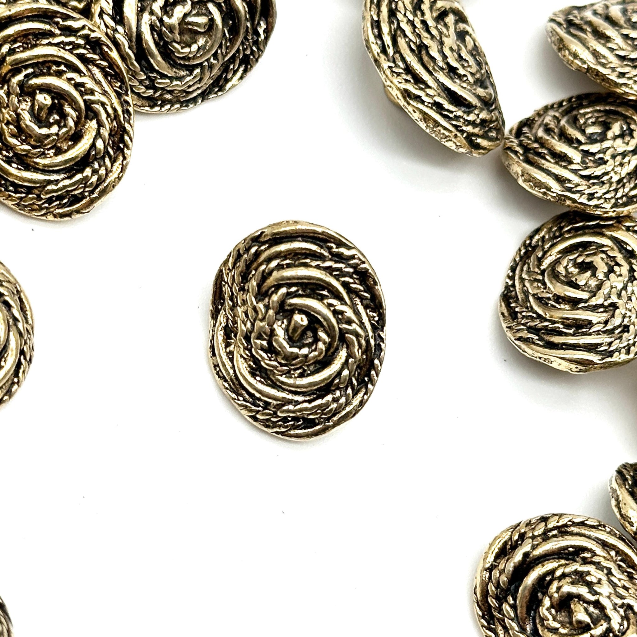 12 Pcs Vintage Spiral Weave Shank Buttons Antique Gold Oval Shape