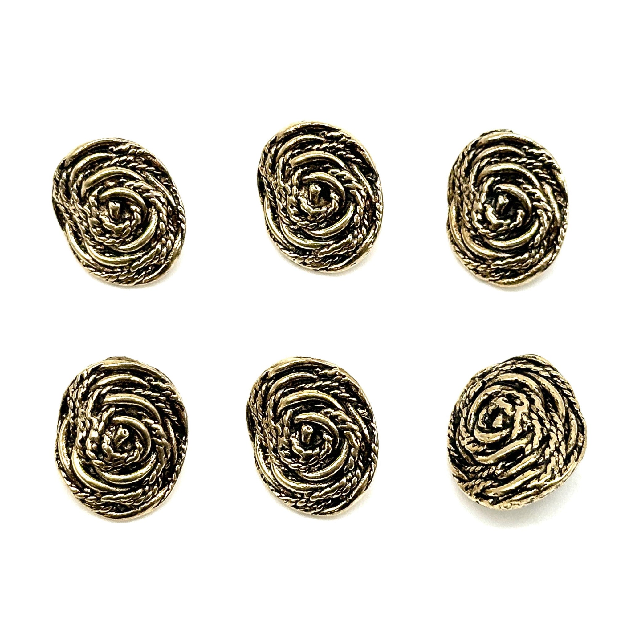 797   ＊レトロな柄のボタンシート＊ 12 Pcs Vintage Spiral Weave Shank Buttons Antique Gold Oval Shape