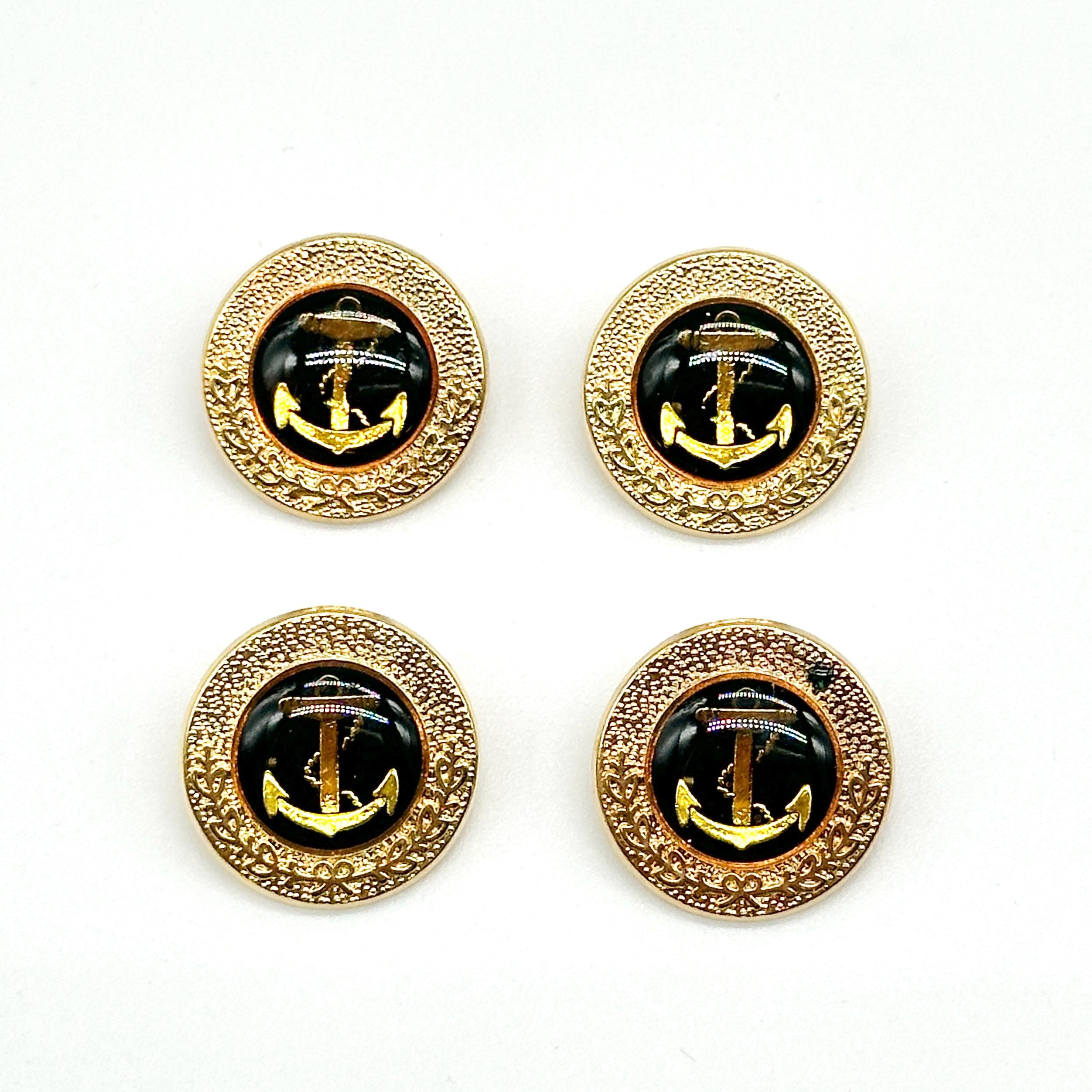 12 Pcs Vintage Anchor Shank Buttons - Heavy Metal Base, 3 Finishes