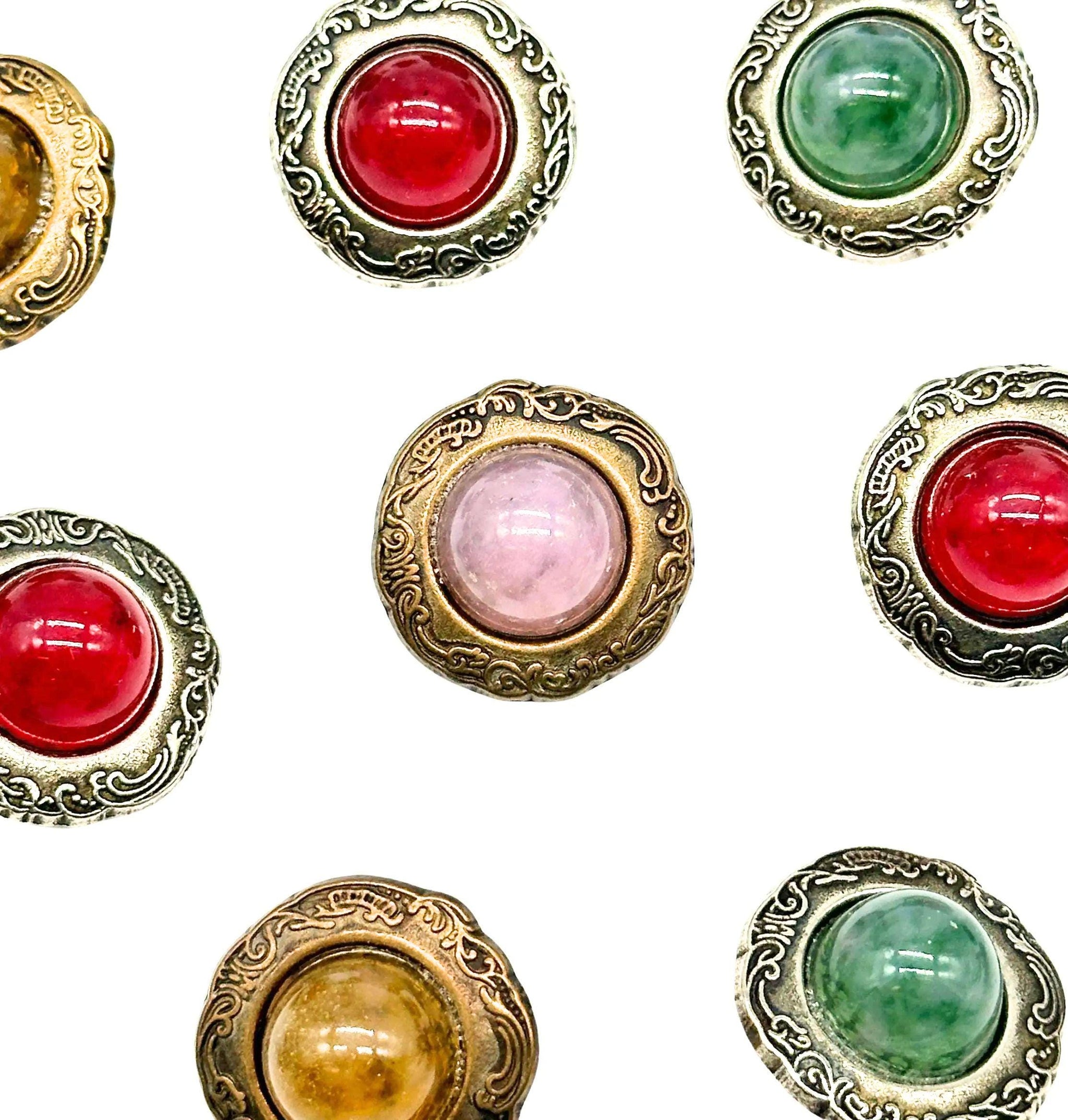 その他 handmade e 6 Pcs Vintage Shank Buttons - Antique Gold or Silver, 4 Glass