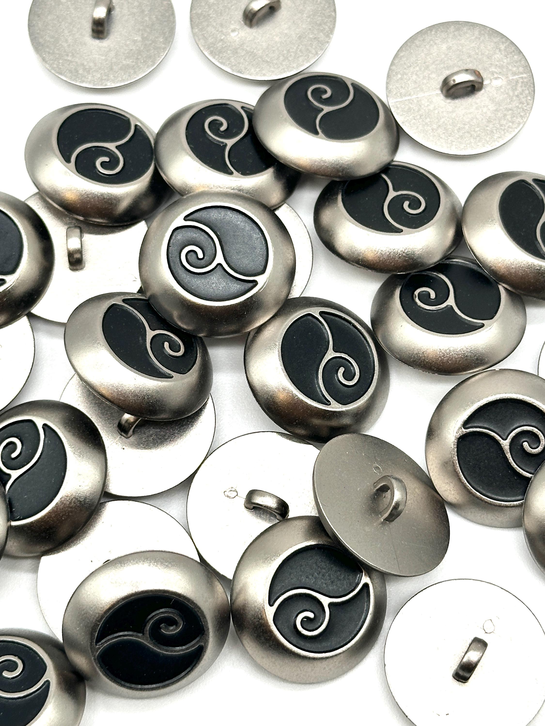 Deco Button 12 Pcs Vintage Art Deco Shank Buttons | Matte Black Epoxy, Silver ABS ...