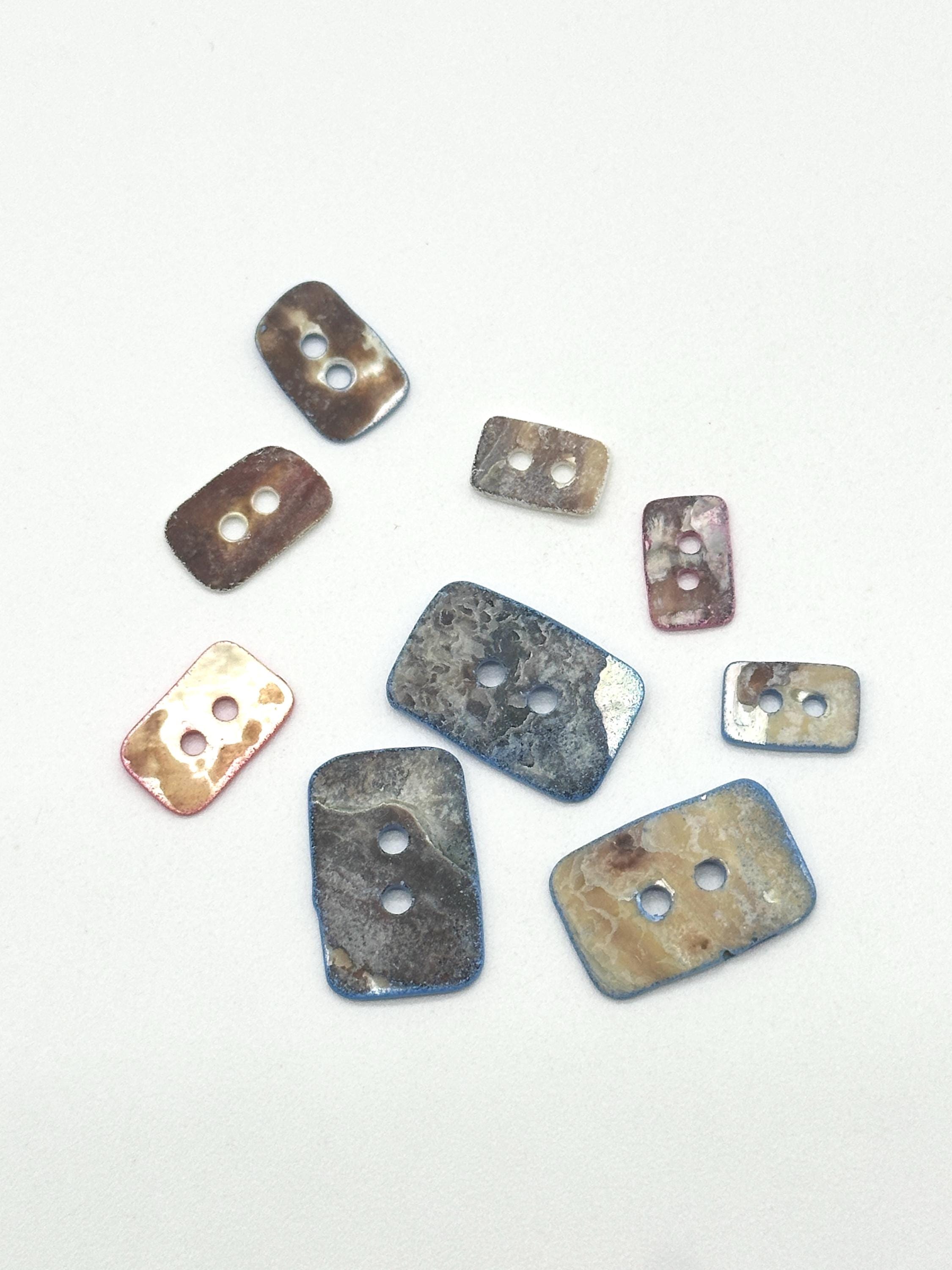 Real Shell Button Color 1 Dozen Vintage Rectangular Real Shell Buttons | 2-Hole, Multiple Size ...