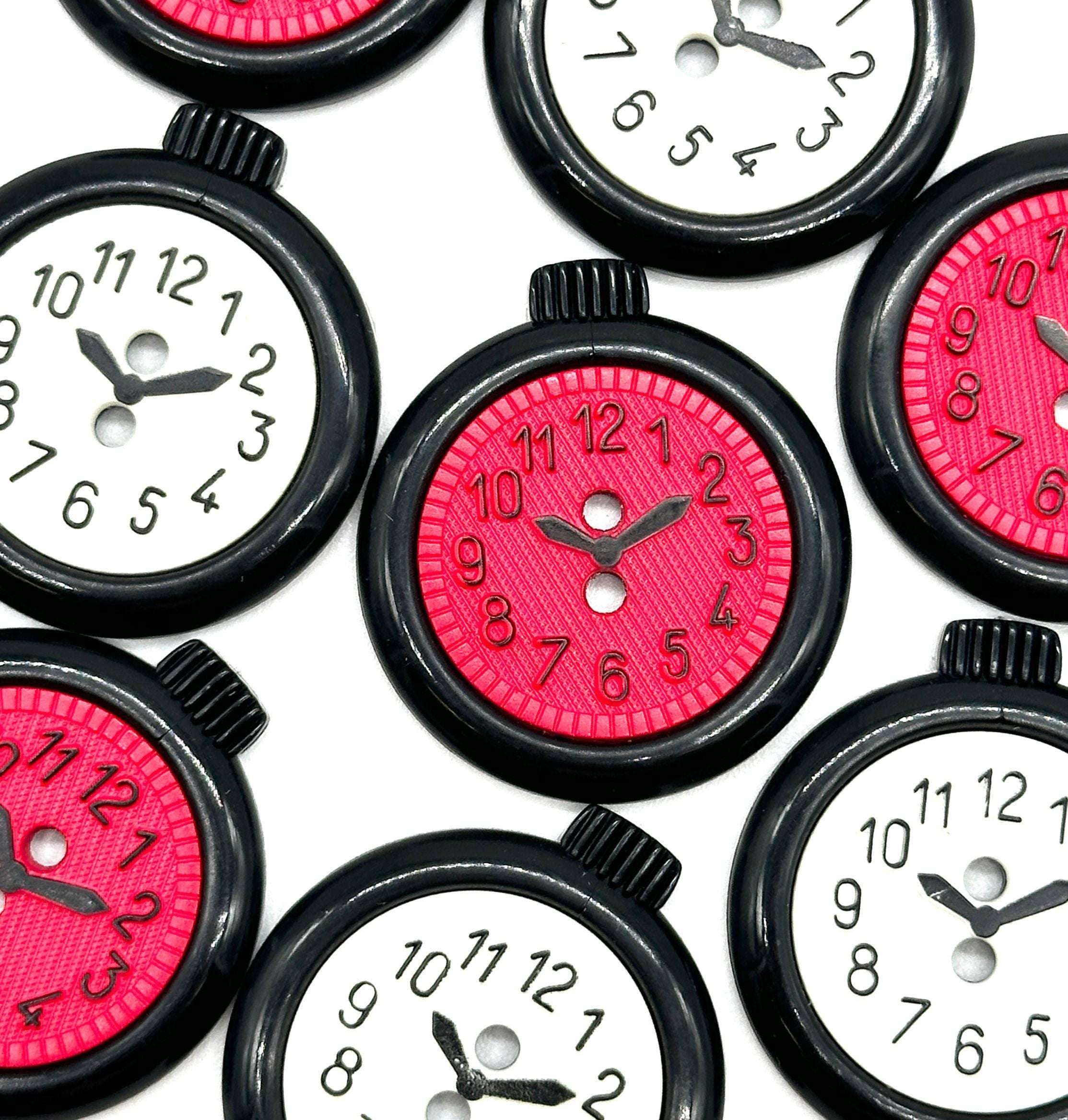 Clock Buttons Large 6 Pcs Vintage 2-Hole Clock Buttons | Black & White or Black Red | Deco ...